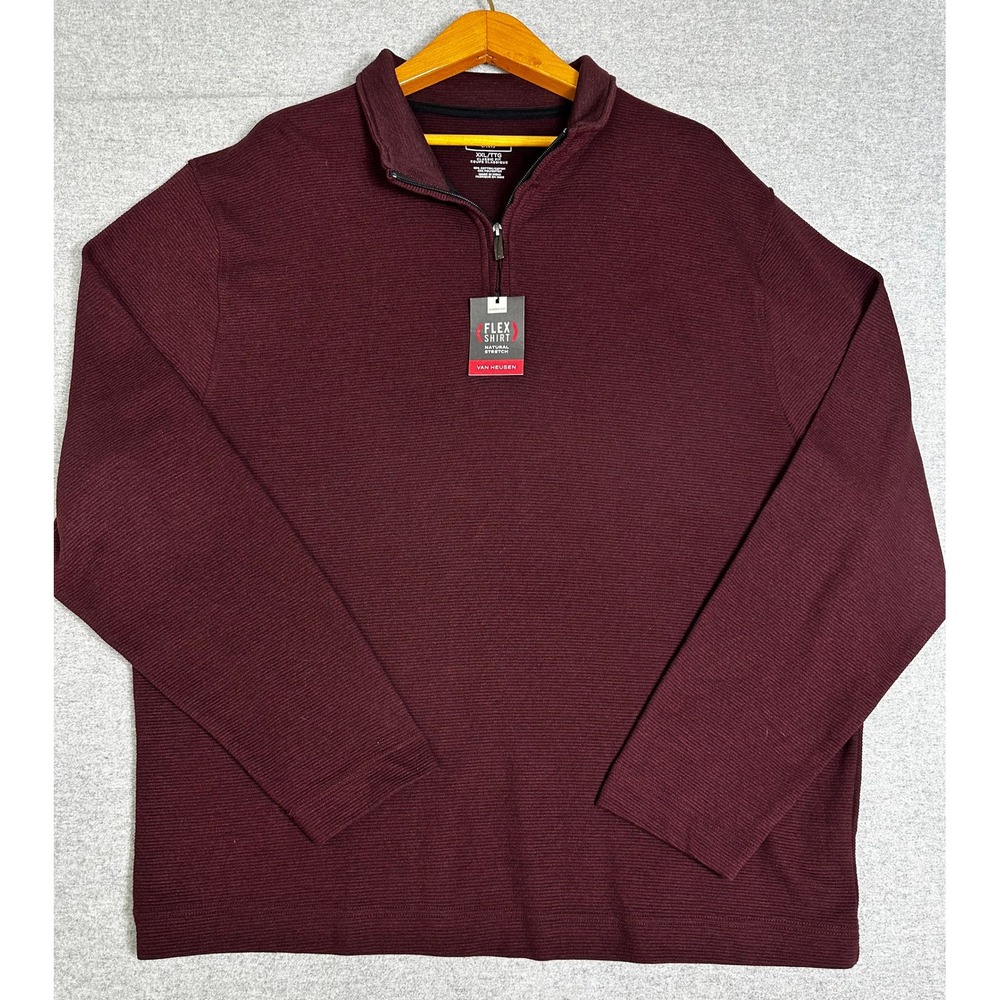 NWT Van Heusen Flex Quarter Zip Men XXL Burgundy Ribbed Classic Fit Pullover